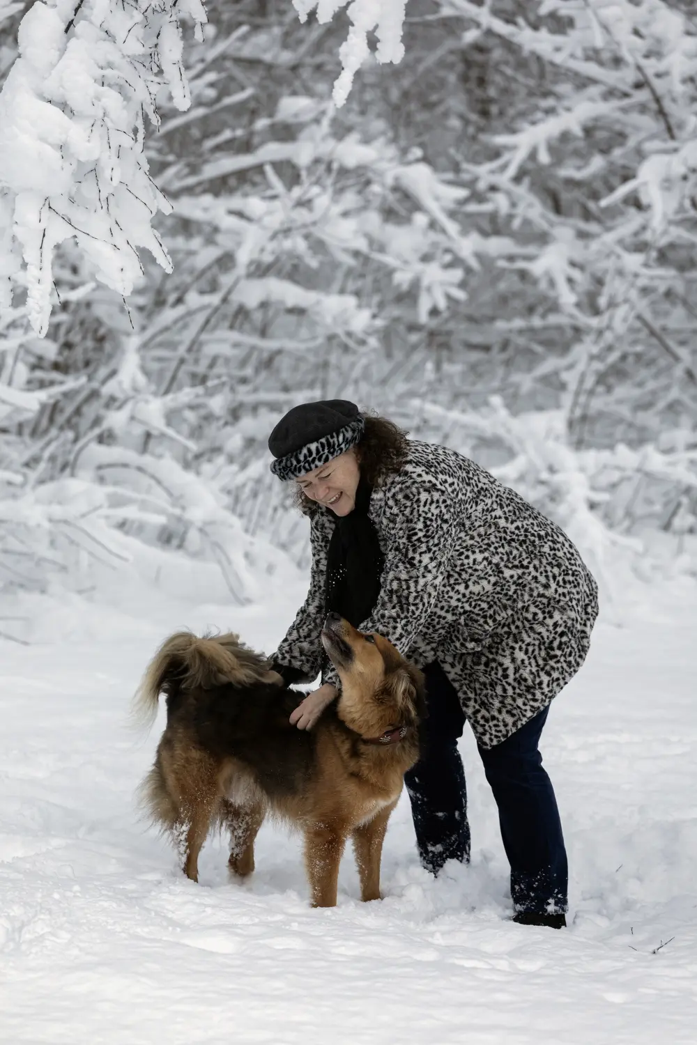 Paulchens-Hundeschule / Hunde-und Tierfotografie - Hundetraining und Fotografie - Claudia Willing mit Hund auf einem verschneiten Feld