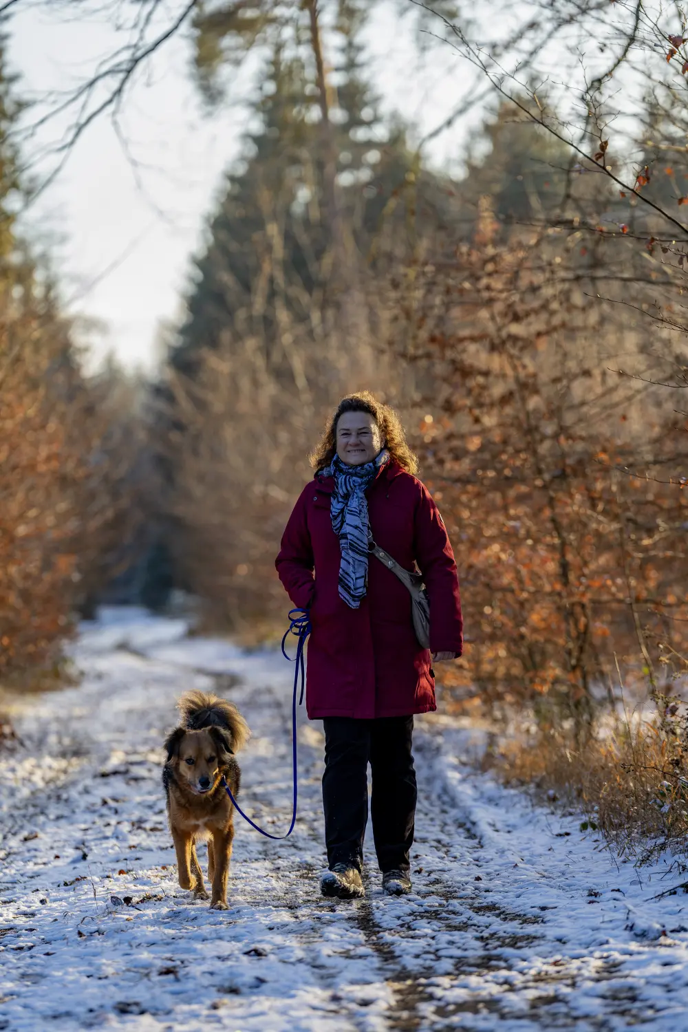 Paulchens-Hundeschule / Hunde-und Tierfotografie - Hundetraining und Fotografie - Claudia Willing mit Hund auf einem verschneiten Feld